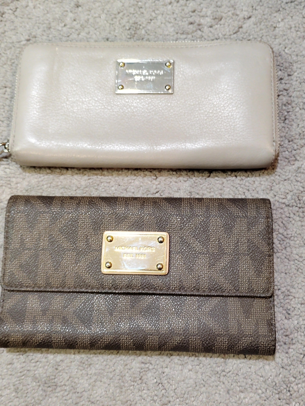 Michael Kors Cream and Brown Signature Continental Wallets